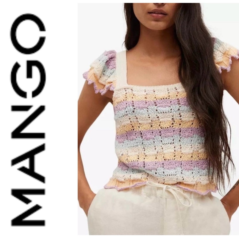 Mango MNG crochet top with ruffled sleeves